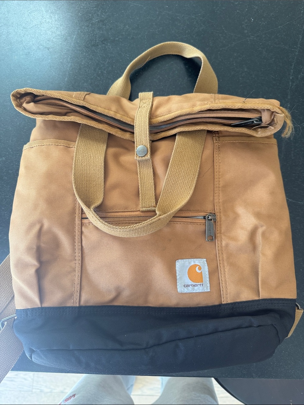 Carhartt Tan and Black Roll-Top Backpack Tote